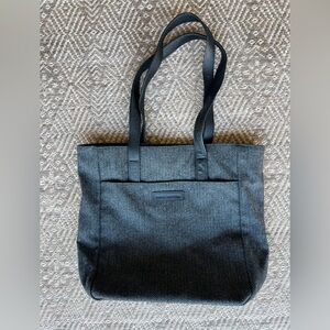 Brooks Brothers Black Gray Herringbone Wool Leather Tote Bag Purse NWOT